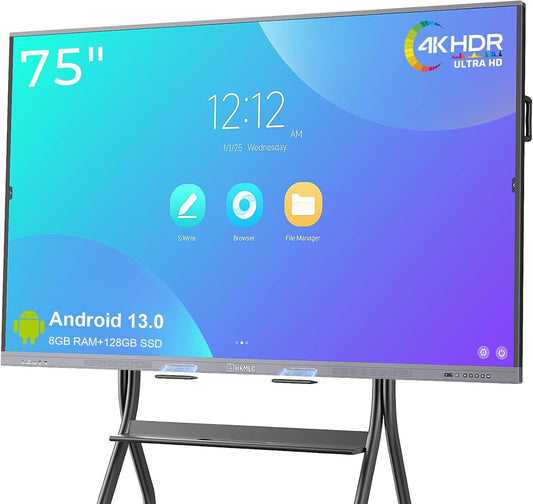 HKMLC Smart Board Summit 75 Inch, Electronic Whiteboard with 4K UHD Touchscreen Display, Interactive Smart Whiteboard for Classroom Home Office Business Studio (Wall Mount Included)