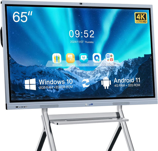 Smart Board, 65" 4K Touchscreen Interactive Digital Whiteboard, Electronic Smartboard with Dual System, Built-in 20MP Camera, for Classroom Office Home (Wall Mount Included)