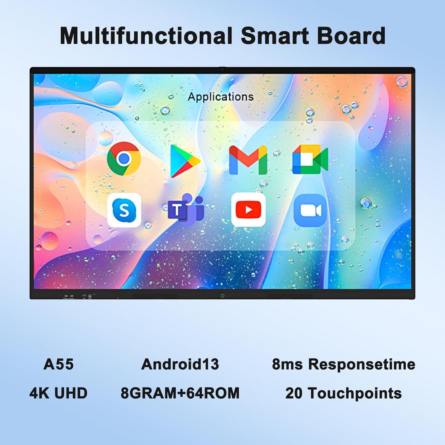 85″ Smart Board, 4K UHD Touchscreen Display Electronic White Board Built in Ultra High Definition Camera Open App Ecosystem, Interactive Whiteboard for for Business Office Classroom Home